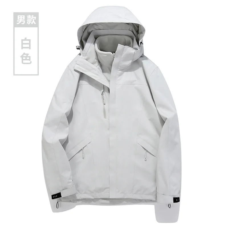 Explosions Hooded Color Matching Unisex Winter Long Sleeve Waterproof Windproof Woven Zipper Soft Shell Bomber Jacket