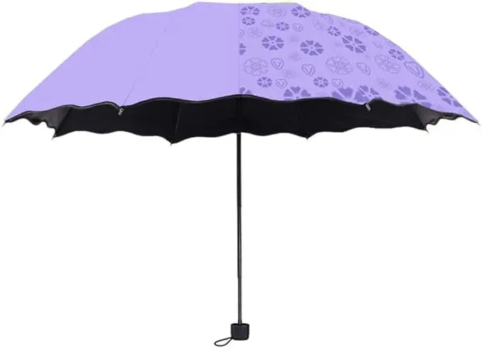 Creative Three-Fold Lotus Leaf Edge Sunshade Umbrella Watercolor Blooms Strong UV Protection Black Glue Customizable Logo