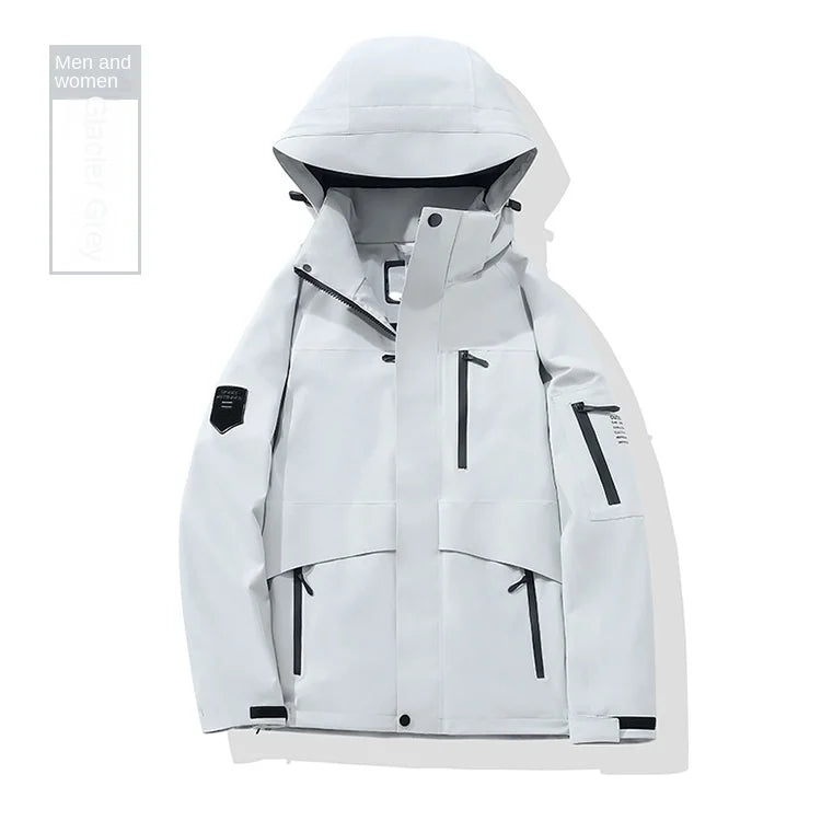 Winter New Outdoor Soft Shell Jacket Zipper Solid Single Layer Adhesive Waterproof Windproof Stand Windbreaker Men Women
