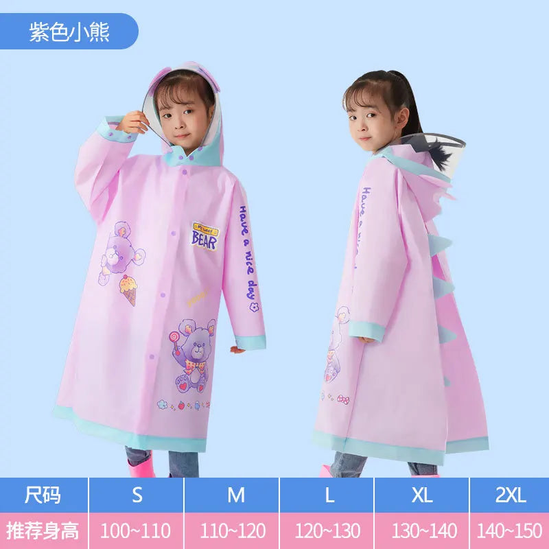 Customizable Children's Waterproof Eva Raincoat with Schoolbag Thick Student Raincoat for Outdoor Use Style-Carto