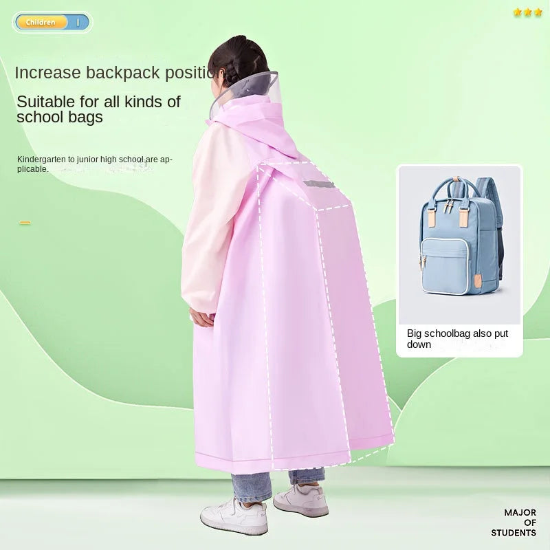 EVA Full Body School for Poncho for Primary Middle School Students Raincoat Schoolbag for Boys Girls Middle Large Size Rainstorm