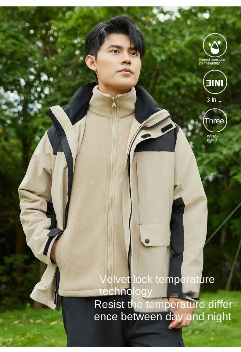 Charge Clothing Three-in-one Men's Women's Autumn Winter Jacket Detachable Liner Outdoor Waterproof Coated Wool Soft Two-piece