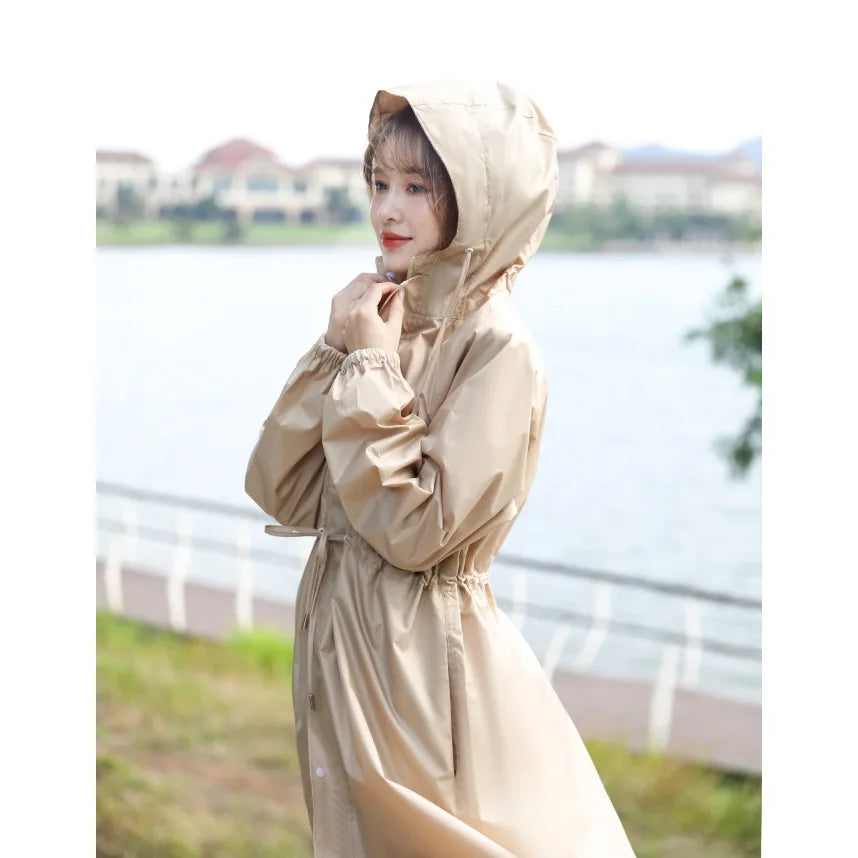 Japan South Korea Women's Lightweight Nylon Raincoat Breathable Long Fashion Waterproof Raincoat Leisure Hiking Wind Girls