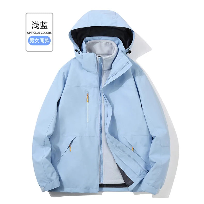 Men's and Women's Long Sleeve Stand Fleece Jacket Universal Waterproof and Windproof for Outdoor Travel Spring Zipper Woven
