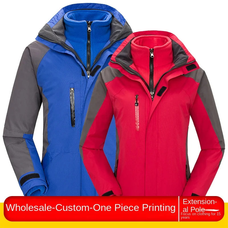 Two-Piece Three-In-One Outdoor Assault Clothing for Men Women Fleece-Lined Waterproof Mountaineering Work Jacket Custom Hiking