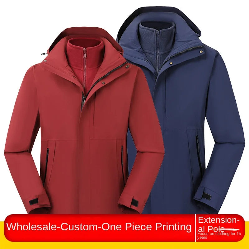 Men's Women's New Outdoor Casual Three-in-One Waterproof Windproof Jacket Disassembled Two-Piece for Autumn Winter