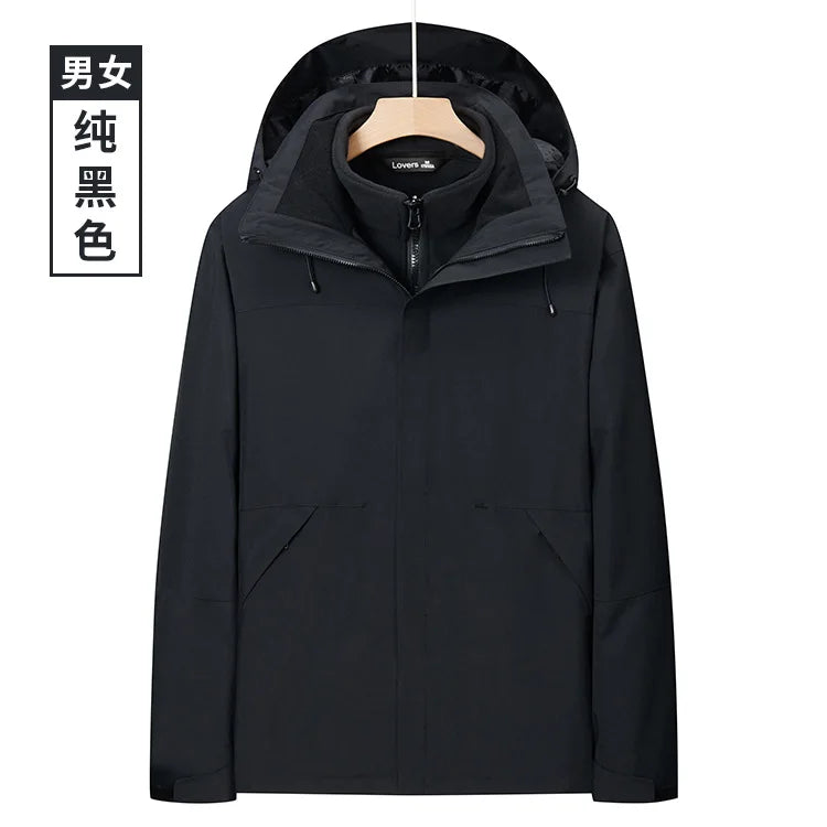 Men's Women's Winter Jacket Detachable Three-in-One Fleece Liner Rabbit Windproof Waterproof Zipper Knitted Customizable Logo