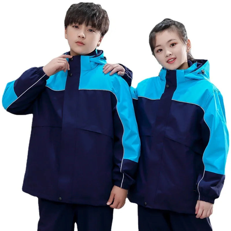 Two-Piece Three-In-One School Uniform Coat for Kids Outdoor Assault Clothing Stand Fleece-Lined Garden Suit Customizable Logo