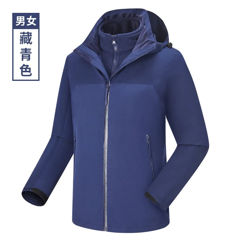 Charge Clothes Winter Solid Two-piece Set Three-in-one Detachable Unisex Waterproof Motorcycle Jacket 3D Embroidery for