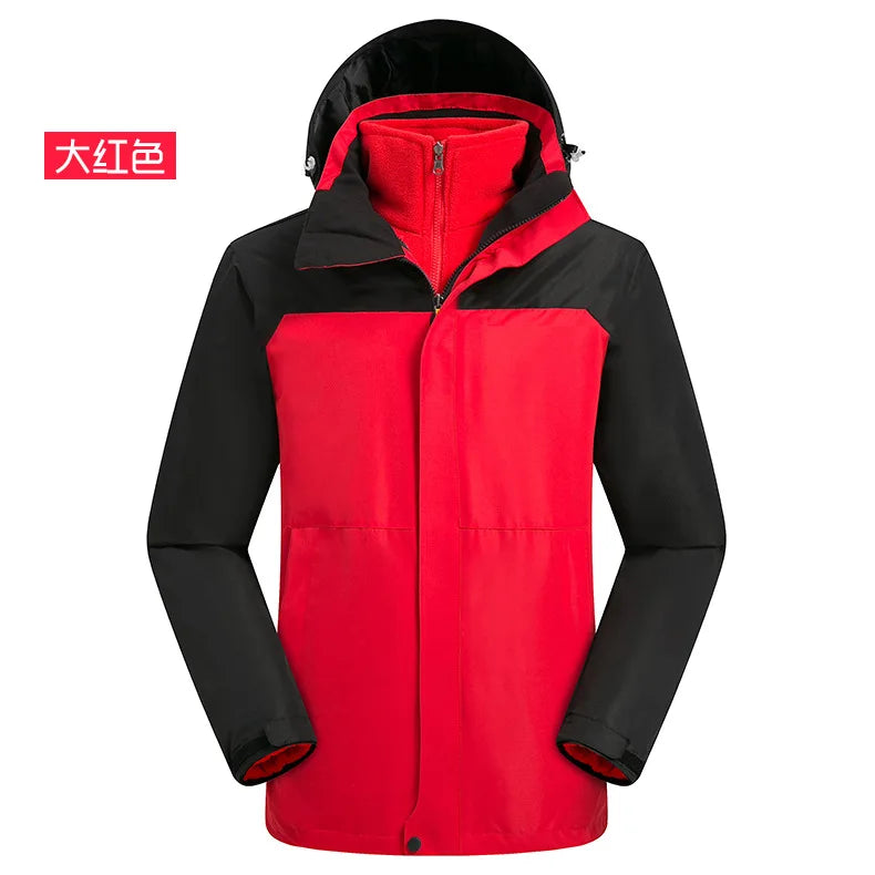 Women Parent-Child Outdoor Charge Three-in-One Jacket Set Detachable Fleece-Lined Thickened Two-Piece for Autumn Winter