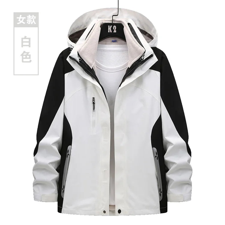 Unisex Three-in-One Ski Suit Two-Piece Set Winter Solid Zipper Warm Waterproof for Breathable Outdoor Work Clothes Stand