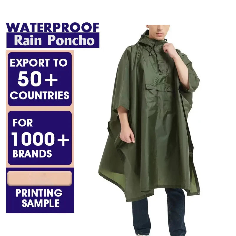 Custom Logo Adult Square Raincoat 100% Waterproof Winter Capes Ponchos Reusable Biodegradable Rain Poncho With Watertight Hood