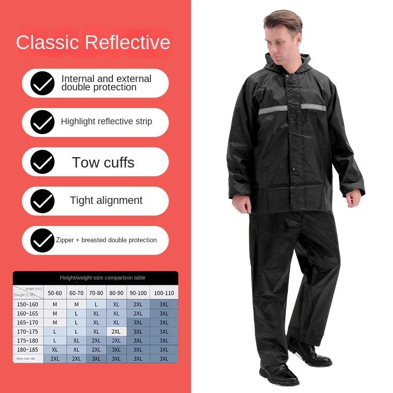 Oxford Cloth Thickened Waterproof Windproof Single-Person Hiking Camping Long Raincoat & Rain Pants Set