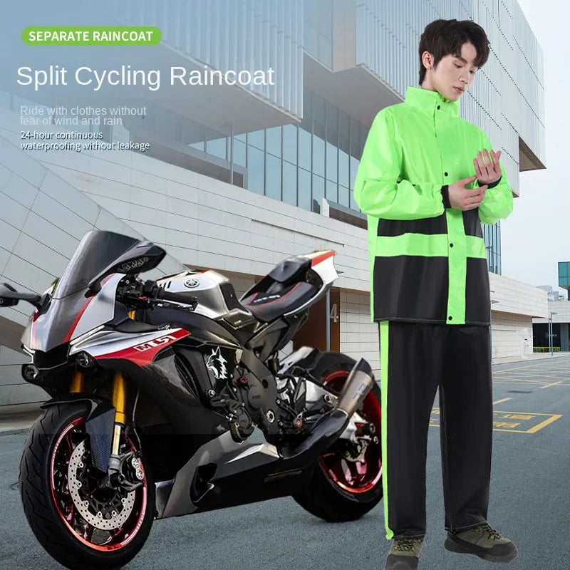 Waterproof Oxford Cloth Men's Motorcycle Raincoat Rain Pants Set Reflective Strips Simple Customizable Design for Outdoor