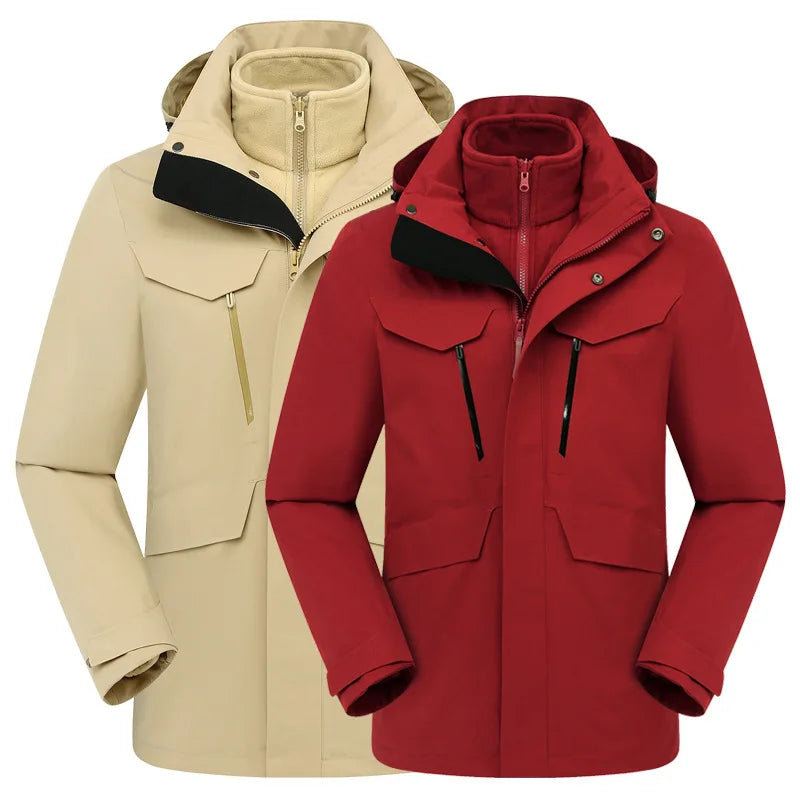 High-End Detachable Two-Piece Zipper Embroidered Logo Winter Workwear Windproof Waterproof Three-in-One Outdoor Hiking Jackets