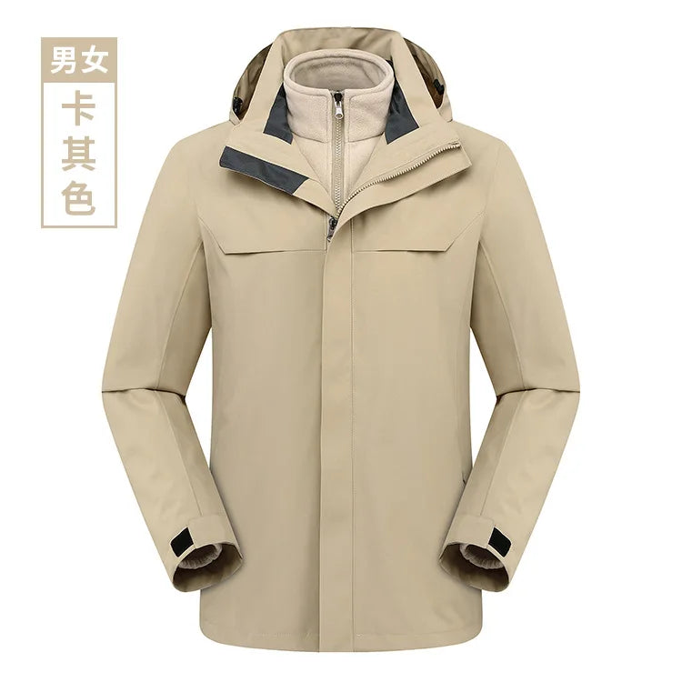 High-end Outdoor Assault Clothing Men's Women's Two-piece Three-in-one Waterproof Windbloc Polyester Lining Warm Jacket