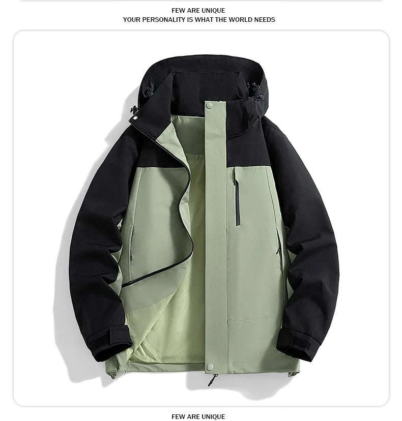 Unisex Women's 3XL Eco-Friendly Thick Windproof Waterproof Breathable Hiking Jacket Stand Collar Zipper Button Solid Outdoor