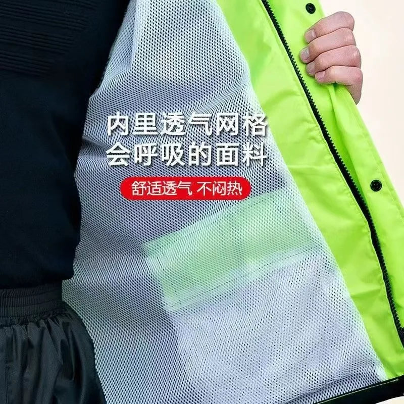 Waterproof Oxford Cloth Men's Motorcycle Raincoat Rain Pants Set Reflective Strips Simple Customizable Design for Outdoor