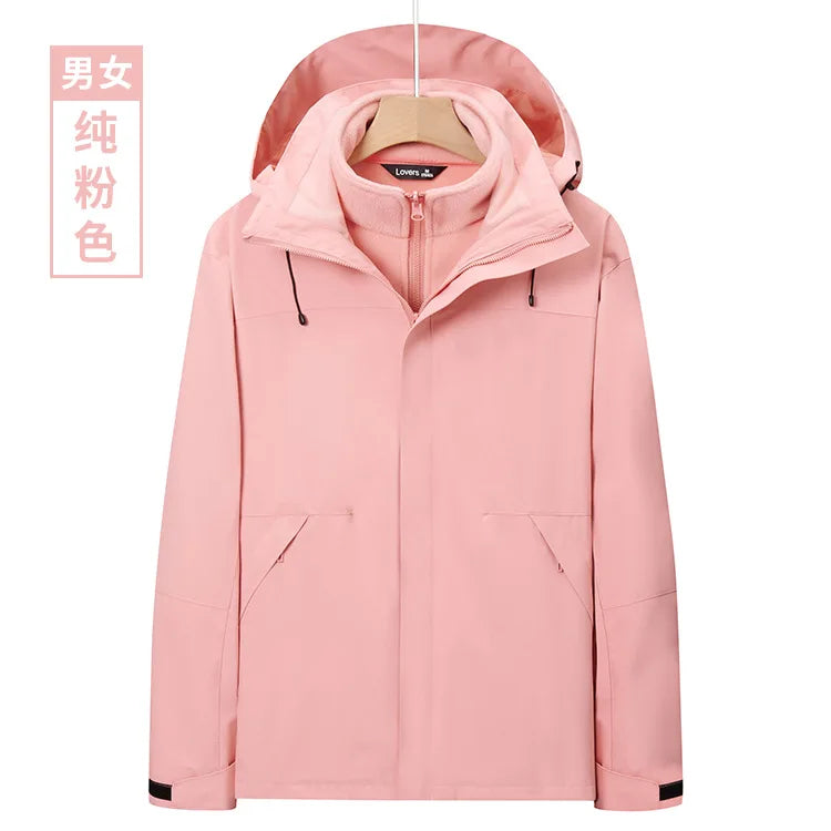 Men's Women's Winter Jacket Detachable Three-in-One Fleece Liner Rabbit Windproof Waterproof Zipper Knitted Customizable Logo