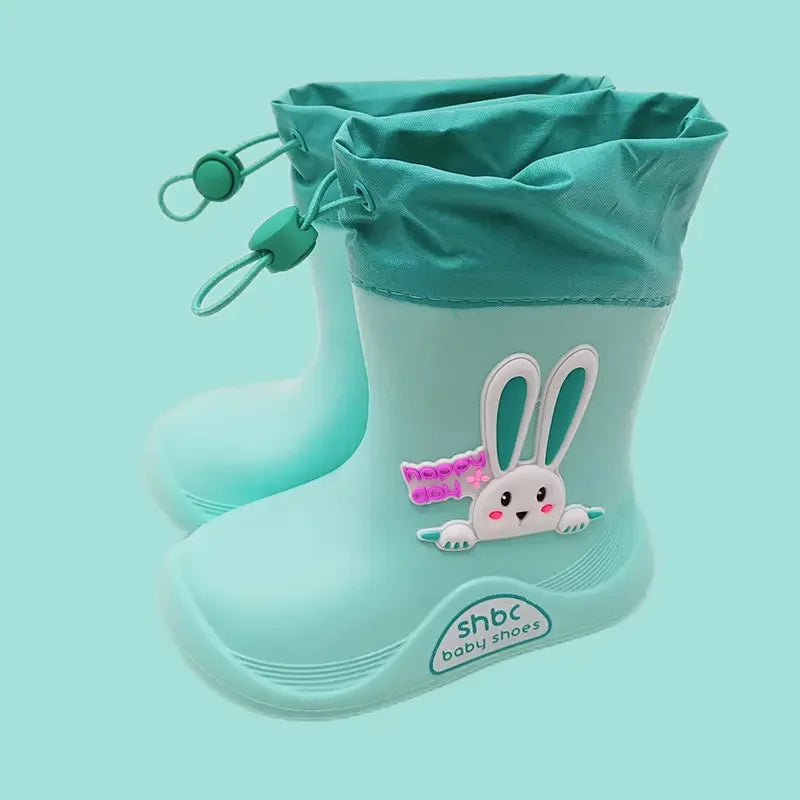 Unisex EVA Rain Boots Lovely Cartoon Design Lightweight High-Style Mid-Calf Shoes Non-Slip Cute Insole Cotton Lining Camping