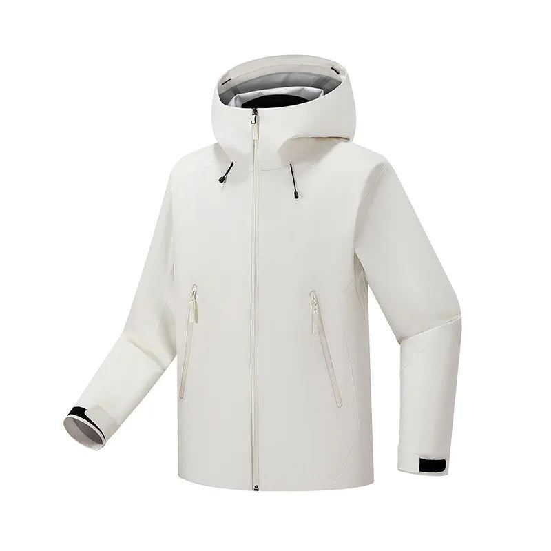 Unisex Outdoor Single Layer Light Color Rain Jacket Waterproof Hard Shell Windbreaker Jacket Zipper Hooded Raincoat for Hiking