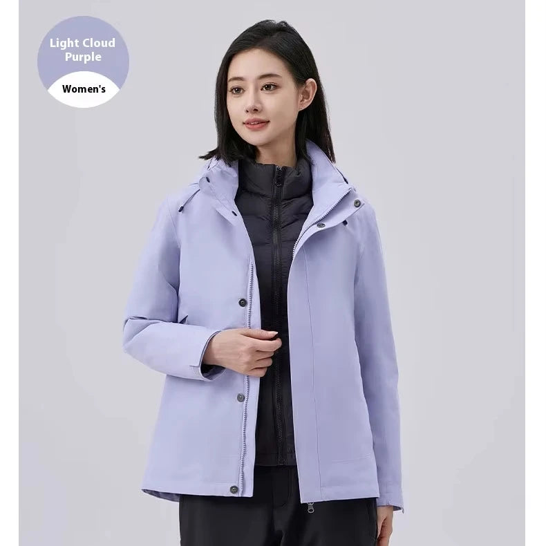 Women's Lightweight Stand Rain Jacket Autumn Spring Water Resistant Windproof 3D Embroidery Logo Zipper Prints Breathable XL