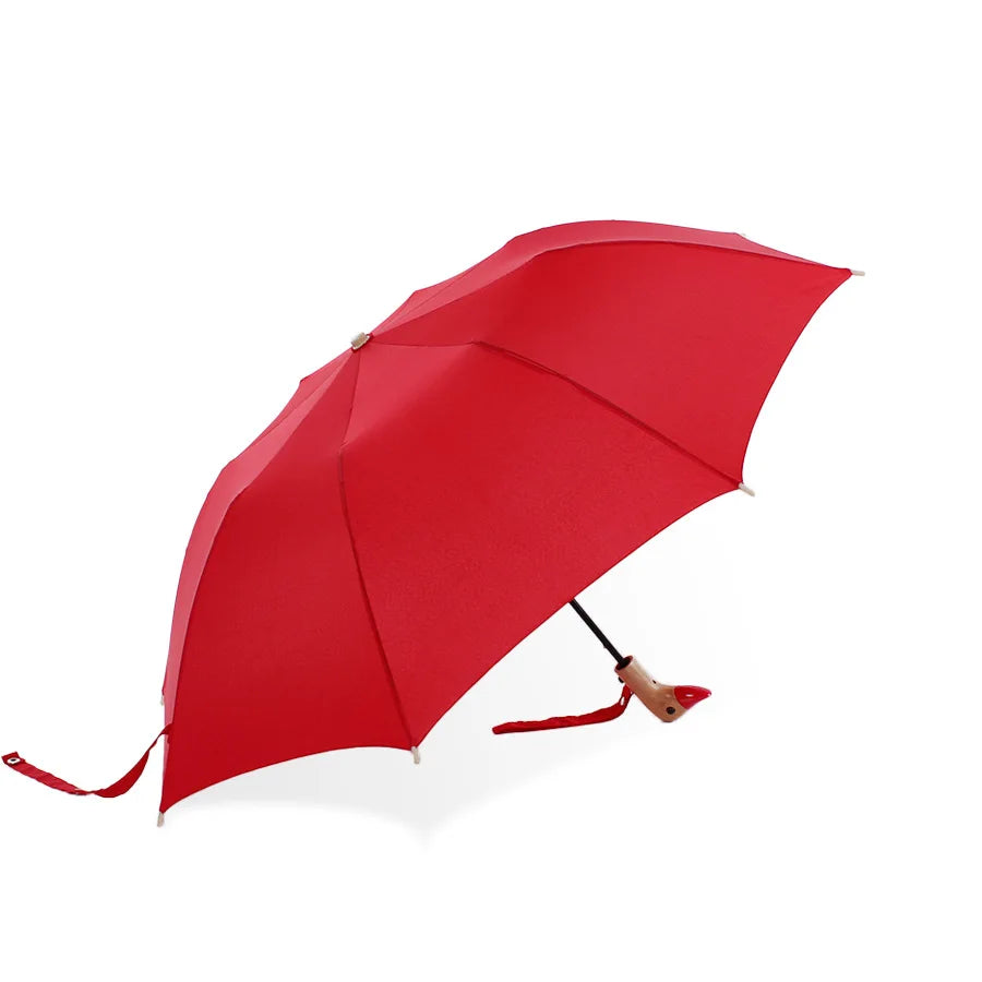 Custom 2-Fold Kids Umbrella With Multi-Color Wooden Animal Handle Yellow Bird Duck Design for Children