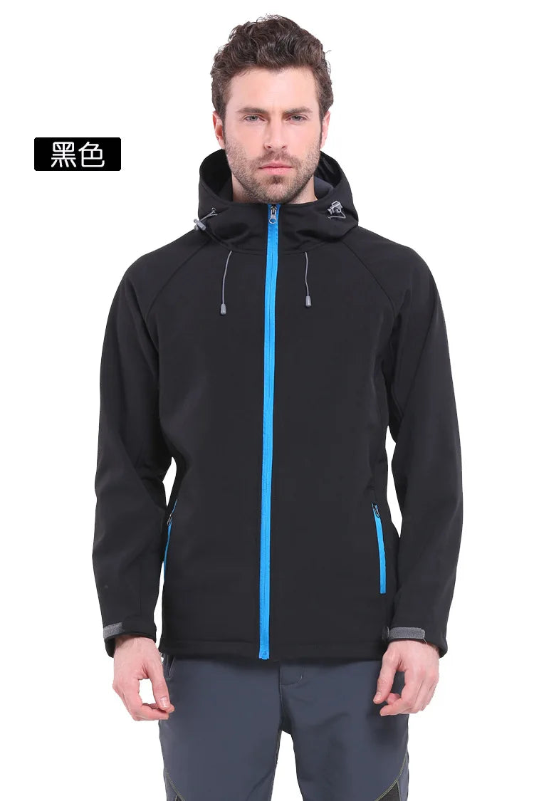 Outdoor Soft Shell Jacket for Men Women Stand Windproof Fleece-Lined Thickened for Spring Winter Mountaineering Plus Size