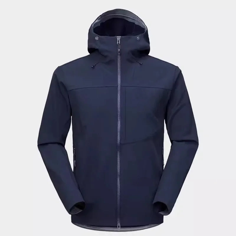 Soft Shell Sports Clothing Autumn and Winter Windproof Hooded Jacket with Stand Collar Zipper Closure