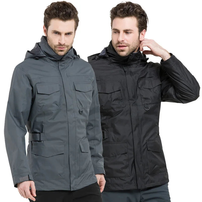 Outdoor Clothing Men's Three-in-One Detachable Fleece Waterproof Zipper Closure Nylon Two-Piece Ski Mountaineering Jacket