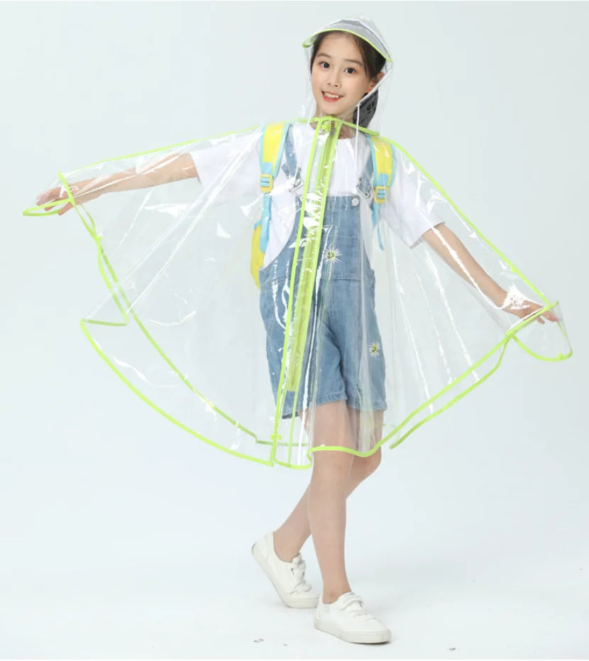 High Quality EVA Transparent Kids Raincoat Waterproof School Baby Cape With Zipper Back to School Travel Gear-Size XL