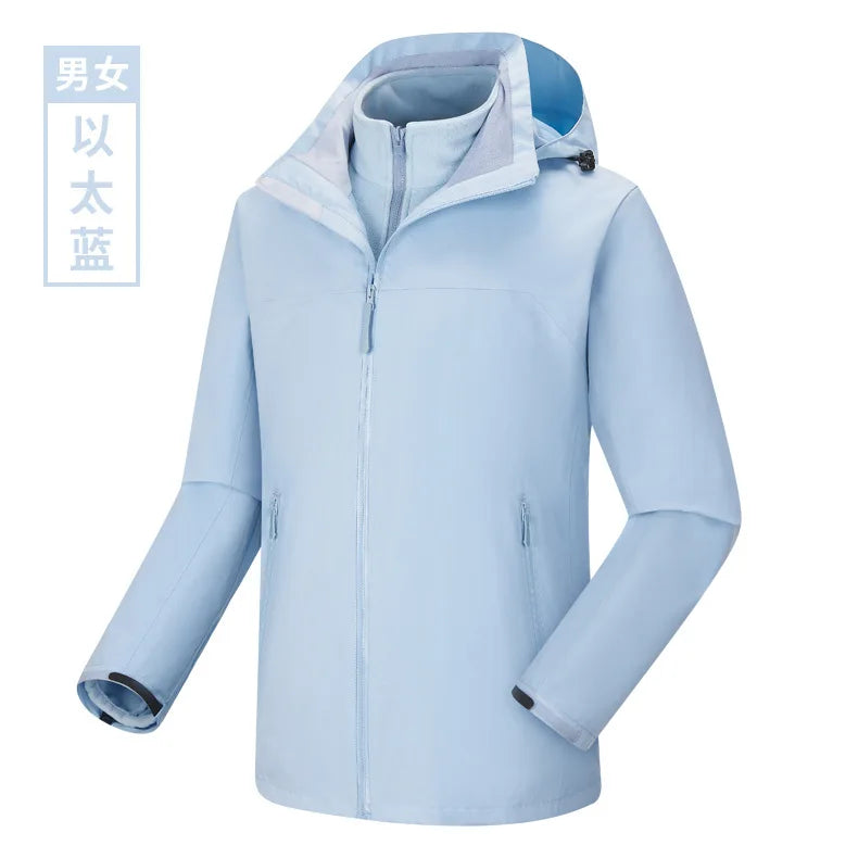 Charge Clothes Winter Solid Two-piece Set Three-in-one Detachable Unisex Waterproof Motorcycle Jacket 3D Embroidery for