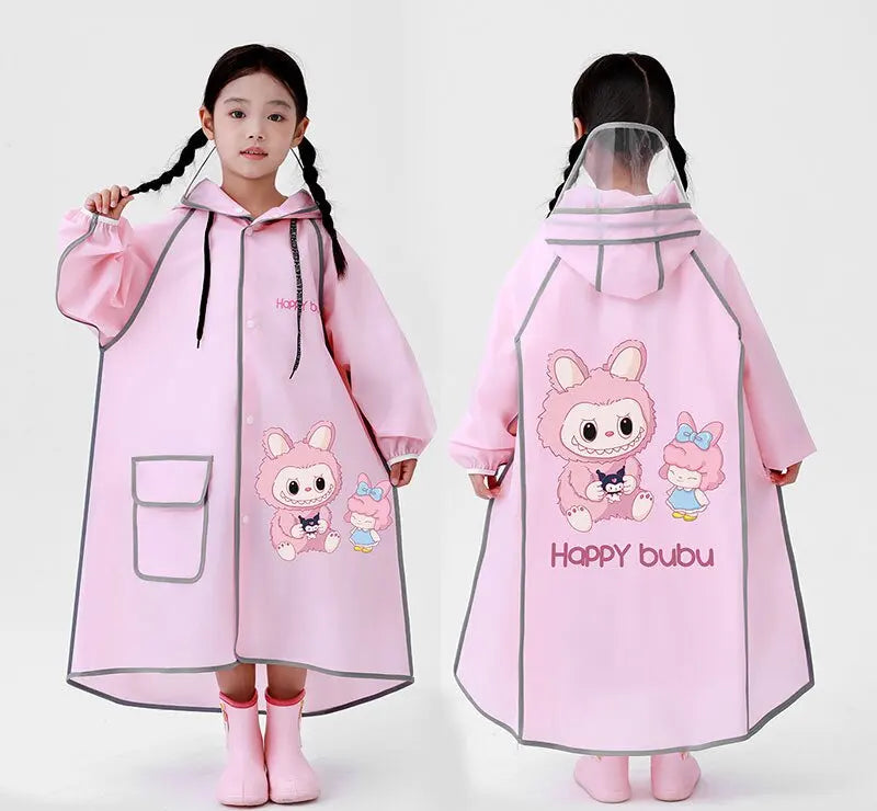 Modern Cartoon Raincoat for Girls Waterproof EVA Material for Kindergarten Elementary School Bag for Travel Outdoor Tours