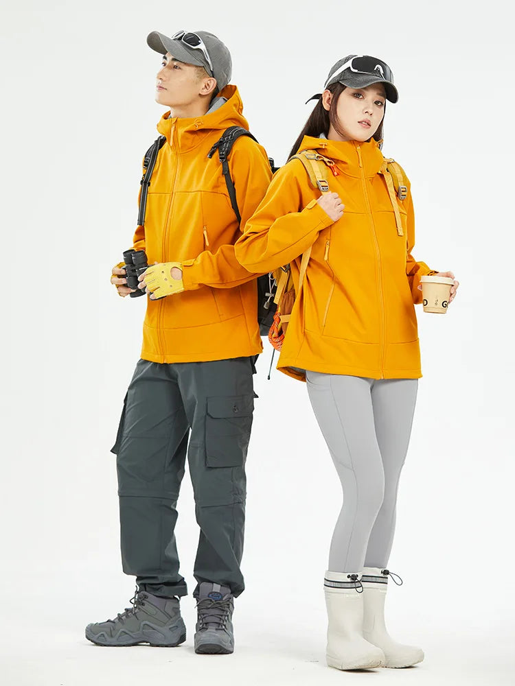 Women's Men's Sporty Zipper Closure Soft Shell Jacket Stand Collar Windproof Water Proof Hooded Raincoat Solid Pattern Size 3XL