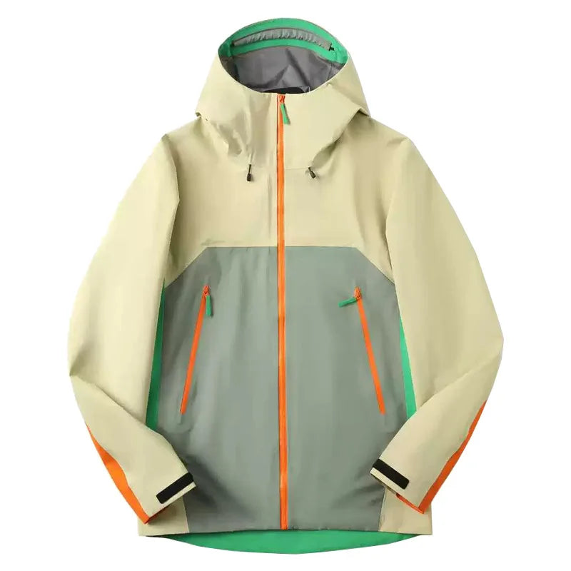 Unisex Outdoor Waterproof Windbreaker Contrast Color Hooded Jacket Assault Suit for Men Women XL Size Zipper Closure Raincoat