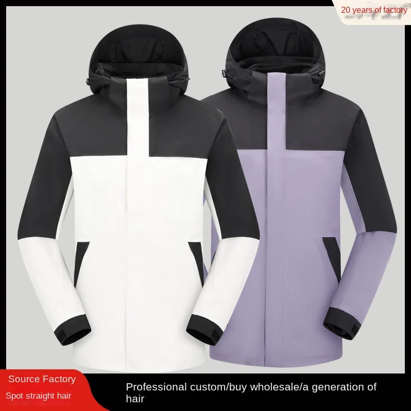 New Adhesive Outdoor Three-in-One Charge Clothes Detachable Two-piece Waterproof Windproof Winter Stand Men's Women's