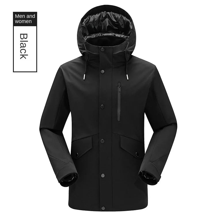 High-end New Plus Size Three-in-one Men's Women's Winter Windproof Warm Two-piece Outdoor Hiking Suit Zipper Couples Logo 100%