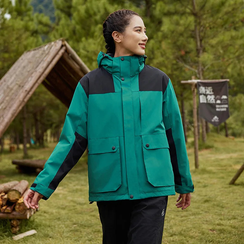 Detachable Zipper Winter Jacket for Men Women Outdoor Couples Solid Woven Soft Shell Coated Breathable Windproof Stand 3XL