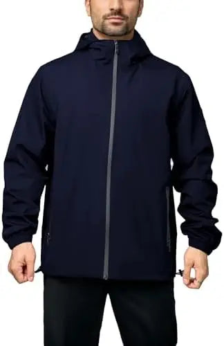 Men's Winter Waterproof Windbreaker Plain Dyed Lightweight Hooded Casual Bomber Jacket for Daily Hiking & Cycling