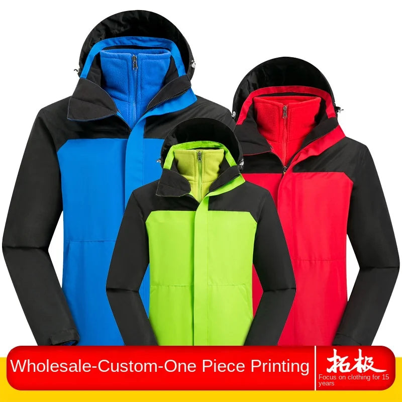 Women Parent-Child Outdoor Charge Three-in-One Jacket Set Detachable Fleece-Lined Thickened Two-Piece for Autumn Winter