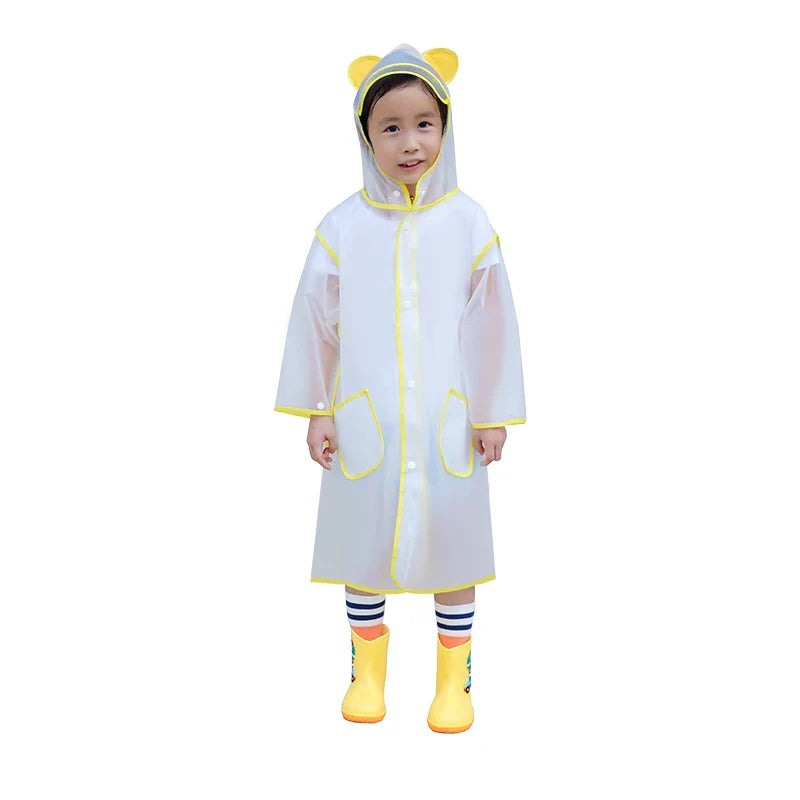 Customized Kids Raincoat Waterproof EVA Hooded Rain Jacket in Cartoon Shape Eco-Friendly With Big Brim and Logo Decoration