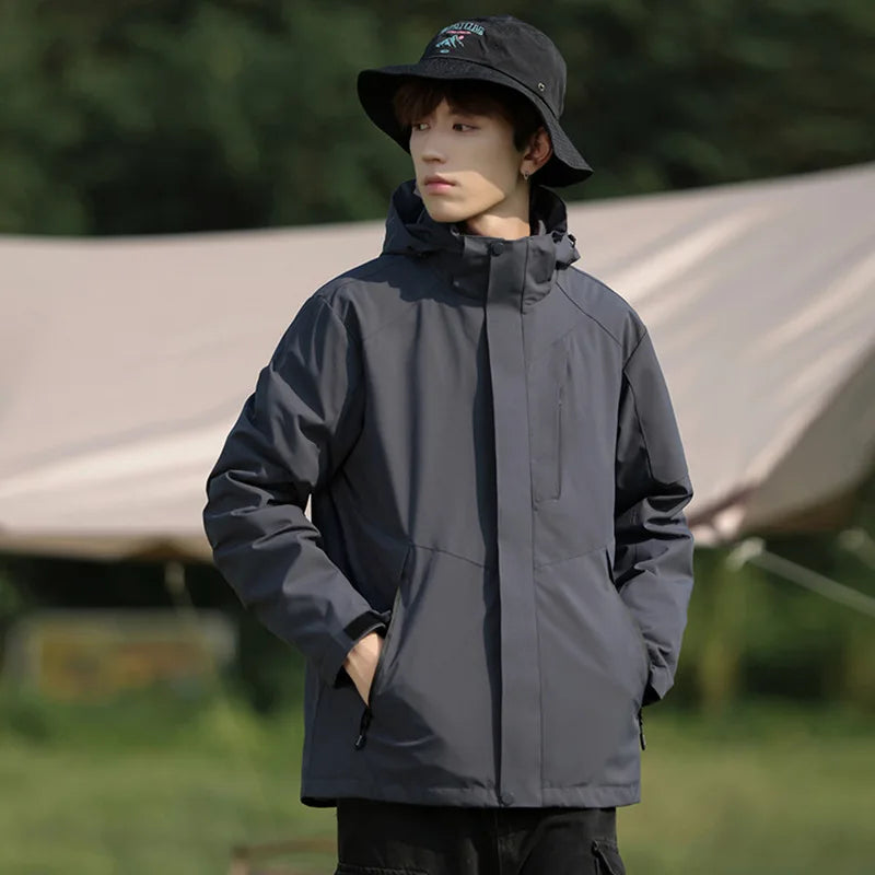 Men's Soft Shell Sports Jacket Single-Layer Windproof Waterproof Print Casual Stand Collar Zipper Closure for Spring Autumn