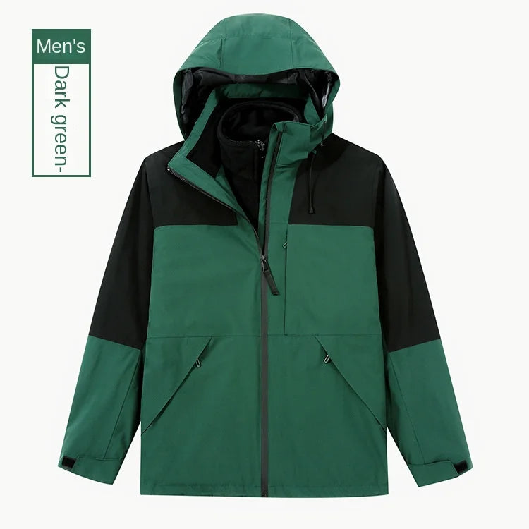 Women's Men's Three-in-One Winter Work Clothes Warm Waterproof Breathable Outdoor Two-Piece with Zipper Closure Logo Embroidery