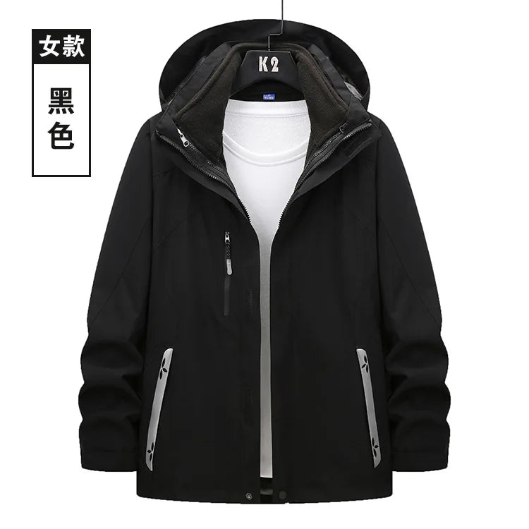 Unisex Three-in-One Ski Suit Two-Piece Set Winter Solid Zipper Warm Waterproof for Breathable Outdoor Work Clothes Stand