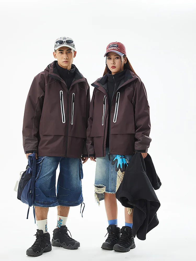 Solid Color Zipper Closure XL Size Casual Eco-Friendly Waterproof Jacket for Men Teenagers Canvas Fabric Front Logo Cotton Liner