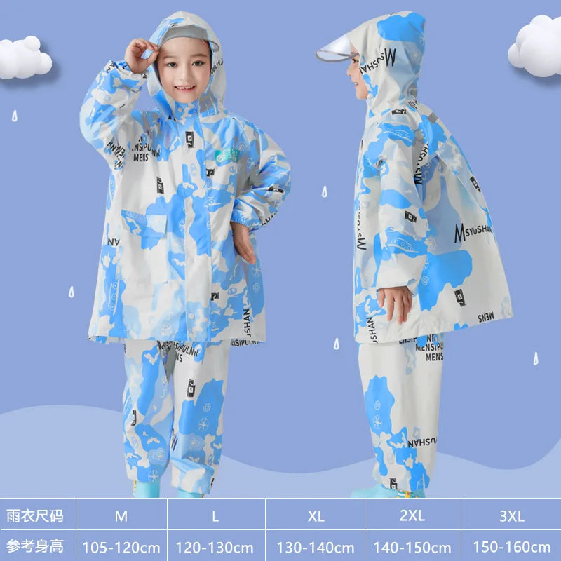 Children's Waterproof Rain Poncho Full Body Polyester Cartoon Style Raincoat Set for Boys Girls Primary School Student Rain Gear