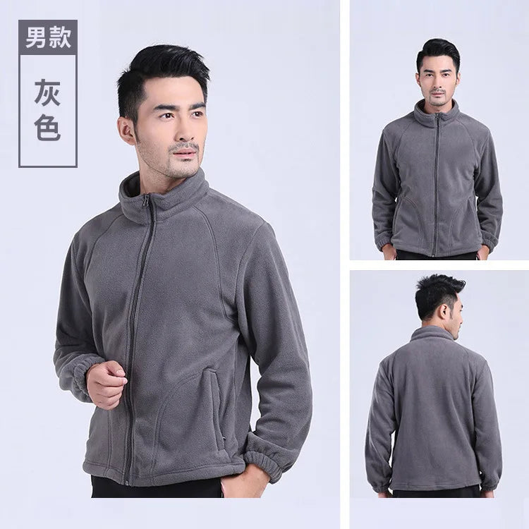 New Outdoor Hooded Fleece Jacket Unisex Zipper Closure Waterproof Thick Lining Winter Double-Sided Padded Stand Rabbit Fur Trim