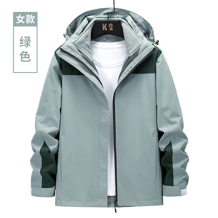 Outdoor Waterproof Windbloc Zipper Solid Soft Shell Three-in-One Detachable Two-Piece Set Fleece-Lined Thick Winter