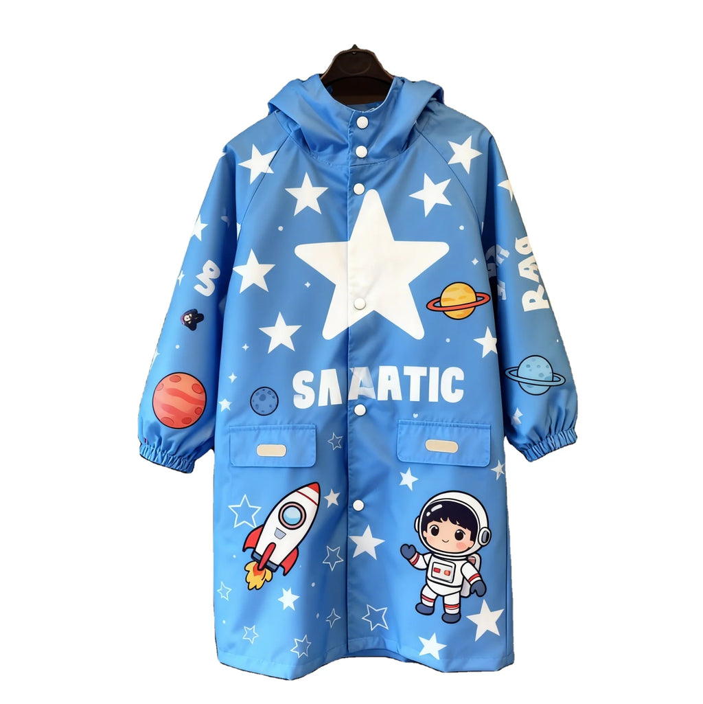 Durable Outdoor Lightweight Windproof Waterproof Rain Poncho for Middle Large Boys/Girls Back to School Cartoon Design Raincoat