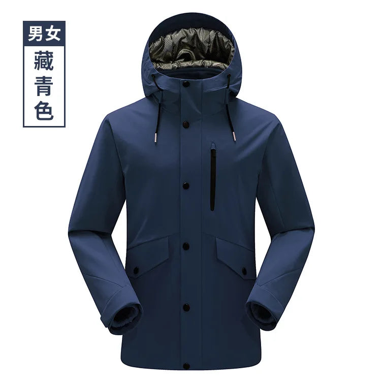 High-End Two-Piece Winter Outdoor Hiking Suit Men's and Women's Windproof Warm Woven Logo Three-in-One for Couples